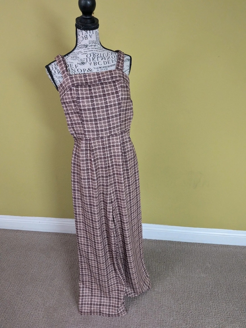 Sleeveless Plaid Romper in Brown
